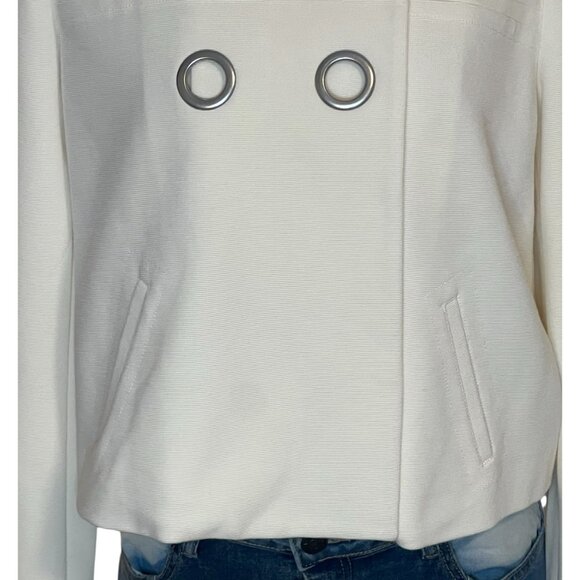 Chico’s cream knit textured cropped moto jacket size 1 (8) - Picture 5 of 12